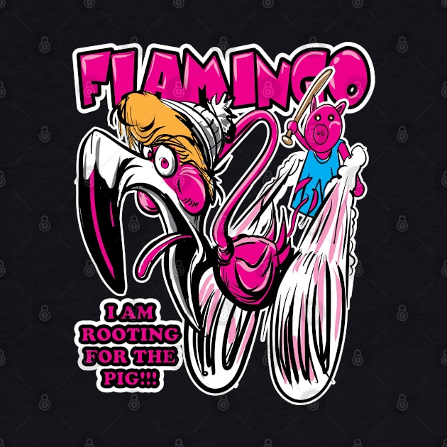 Piggy chasing a Flamingo by eShirtLabs